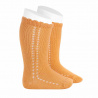 Side openwork perle knee high socks PEACH