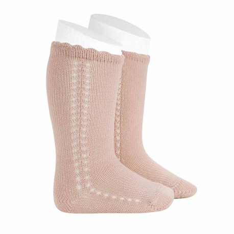 Chaussettes hautes perle, ajouré latéral NUDE