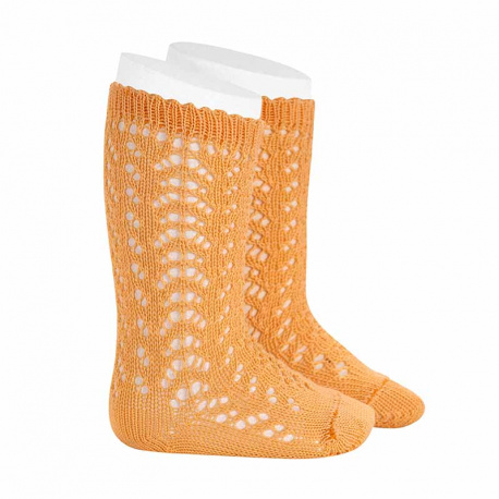 Perle openwork knee high socks PEACH