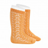 Perle openwork knee high socks PEACH