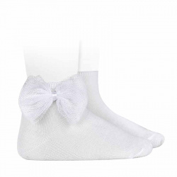 Ankle socks with tulle bow WHITE