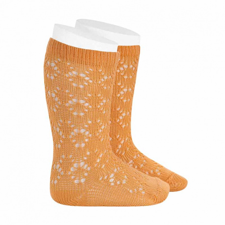 Perle geometric openwork knee high socks PEACH