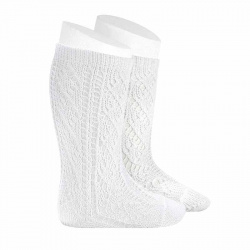 Openwork extrafine perle knee socks WHITE