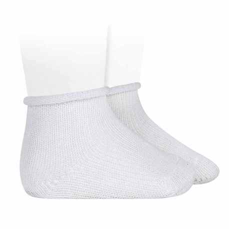 Chaussettes perle bebè avec bordure roulé BLANC