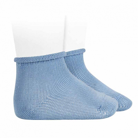 Chaussettes perle bebè avec bordure roulé BLEUATRE