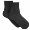 Modal loose fitting socks with rib for women BLACK