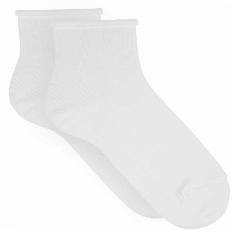 Modal loose fitting ankle socks with rolled cuff WHITE