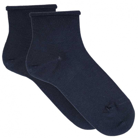 Modal loose fitting ankle socks with rolled cuff NAVY BLUE