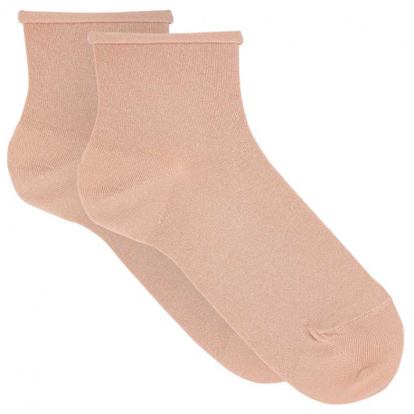 Modal loose fitting ankle socks with rolled cuff OLD ROSE