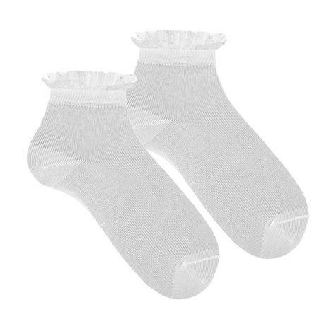 Ceremony ankle socks with frilled plumeti cuff WHITE