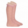 Ceremony silk lace knee high tights PALE PINK