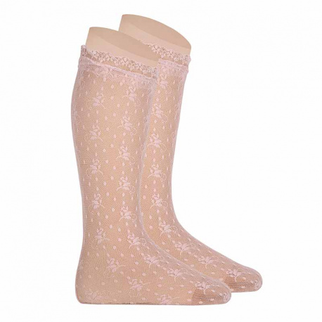 Ceremony silk lace knee high tights NUDE