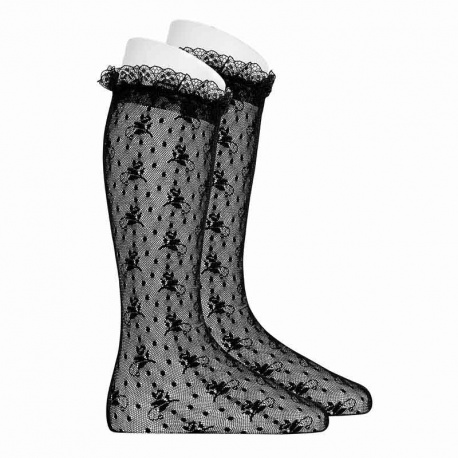 Ceremony silk lace knee high tights BLACK