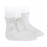 Perle openwork short socks with grossgrain bow CREAM