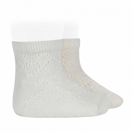 Perle cotton socks with geometric openwork CREAM