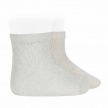 Perle cotton socks with geometric openwork CREAM