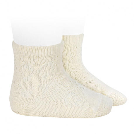 Perle cotton socks with geometric openwork BEIGE