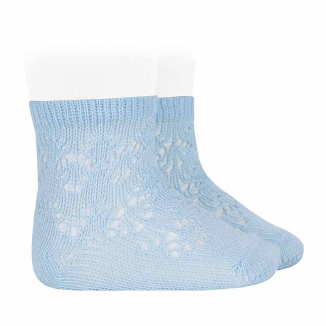 Perle cotton socks with geometric openwork BABY BLUE
