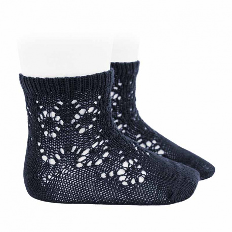 Chaussettes en coton perle avec ajouré géométrique BLEU MARINE