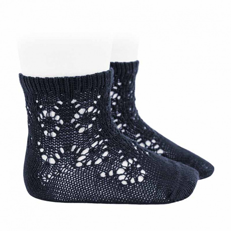 Perle cotton socks with geometric openwork NAVY BLUE