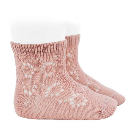 Perle cotton socks with geometric openwork OLD ROSE