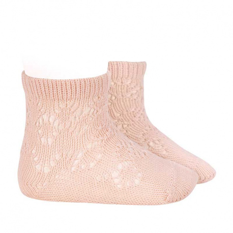 Perle cotton socks with geometric openwork NUDE