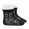Perle cotton socks with geometric openwork BLACK