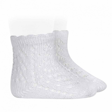 Chaussettes perle ajourées avec bordureà vagues BLANC