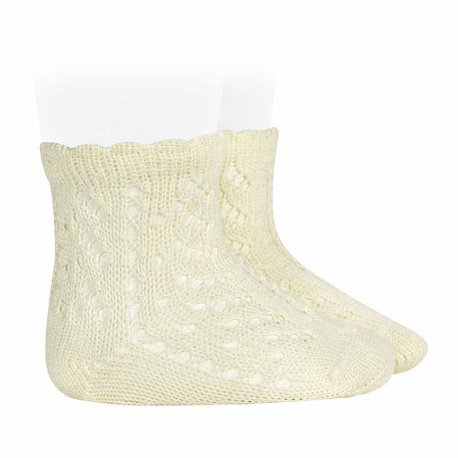 Chaussettes perle ajourées avec bordureà vagues ECRU