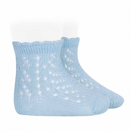 Chaussettes perle ajourées avec bordureà vagues BLEU BEBE