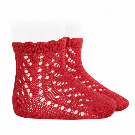 Perle openwork socks with waved cuff RED