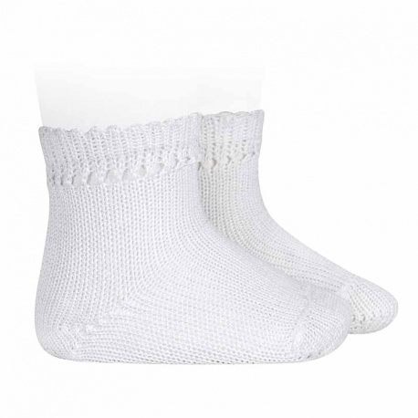 Chaussettes en coton perle avec bordureajourée BLANC