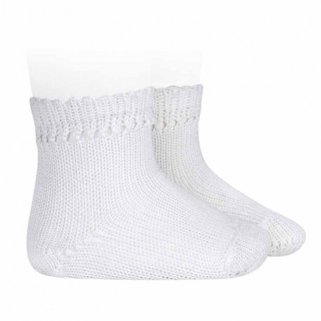 Perle cotton socks with openwork cuff WHITE