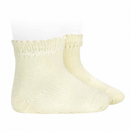 Chaussettes en coton perle avec bordureajourée ECRU