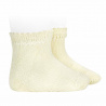 Perle cotton socks with openwork cuff BEIGE
