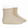 Perle cotton socks with openwork cuff LINEN