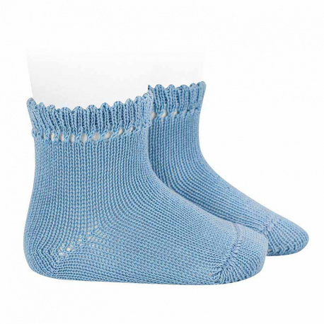 Perle cotton socks with openwork cuff BLUISH
