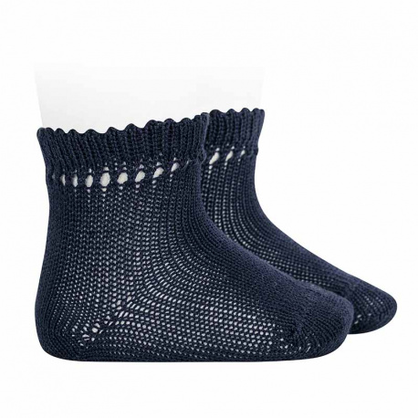 Perle cotton socks with openwork cuff NAVY BLUE