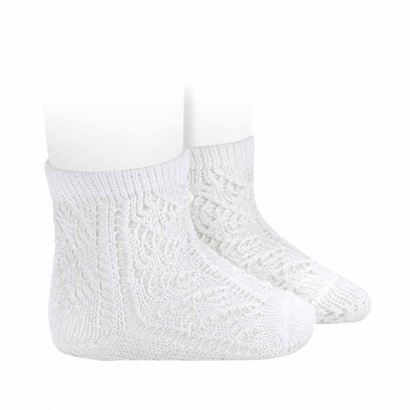 Chaussettes courtes ajourées en perle extra-fin BLANC