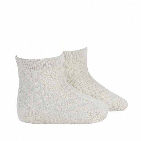 Openwork extrafine perle short socks CREAM