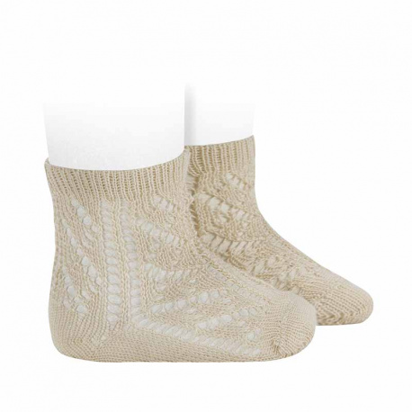 Openwork extrafine perle short socks LINEN