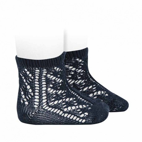 Openwork extrafine perle short socks NAVY BLUE