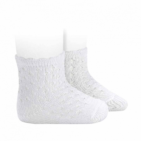 Openwork extrafine perle socks with waved cuff WHITE