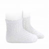 Openwork extrafine perle socks with waved cuff WHITE