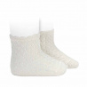 Openwork extrafine perle socks with waved cuff CREAM