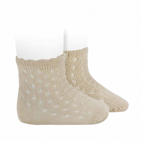 Openwork extrafine perle socks with waved cuff LINEN