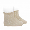 Openwork extrafine perle socks with waved cuff LINEN