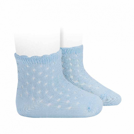 Openwork extrafine perle socks with waved cuff BABY BLUE