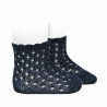 Openwork extrafine perle socks with waved cuff NAVY BLUE