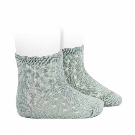 Openwork extrafine perle socks with waved cuff SEA MIST